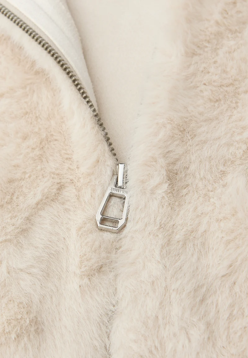 Fake Fur Coat w. Hoody, pastel sand