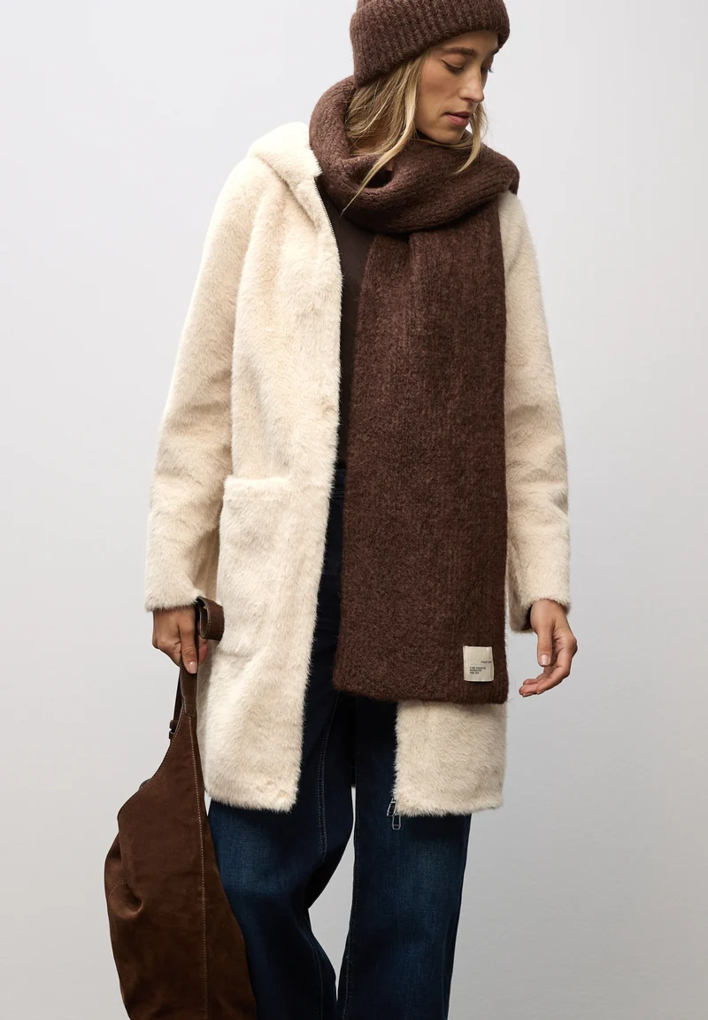 Fake Fur Coat w. Hoody, pastel sand