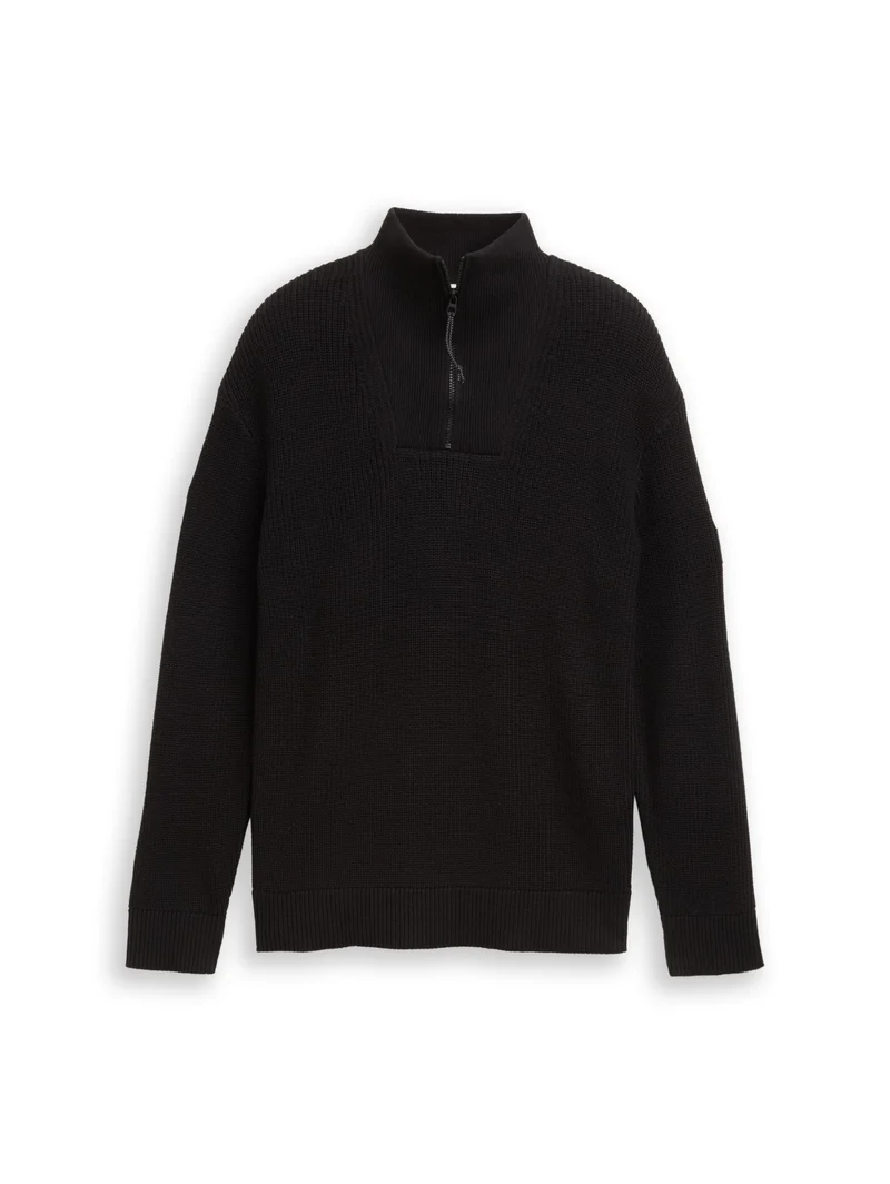relaxed knit troyer, Black