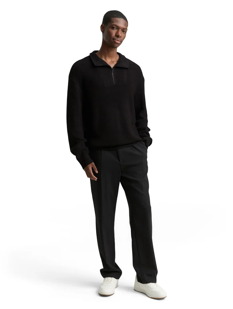 relaxed knit troyer, Black
