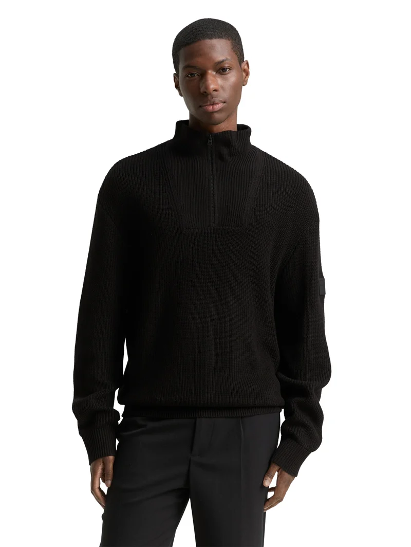 relaxed knit troyer, Black