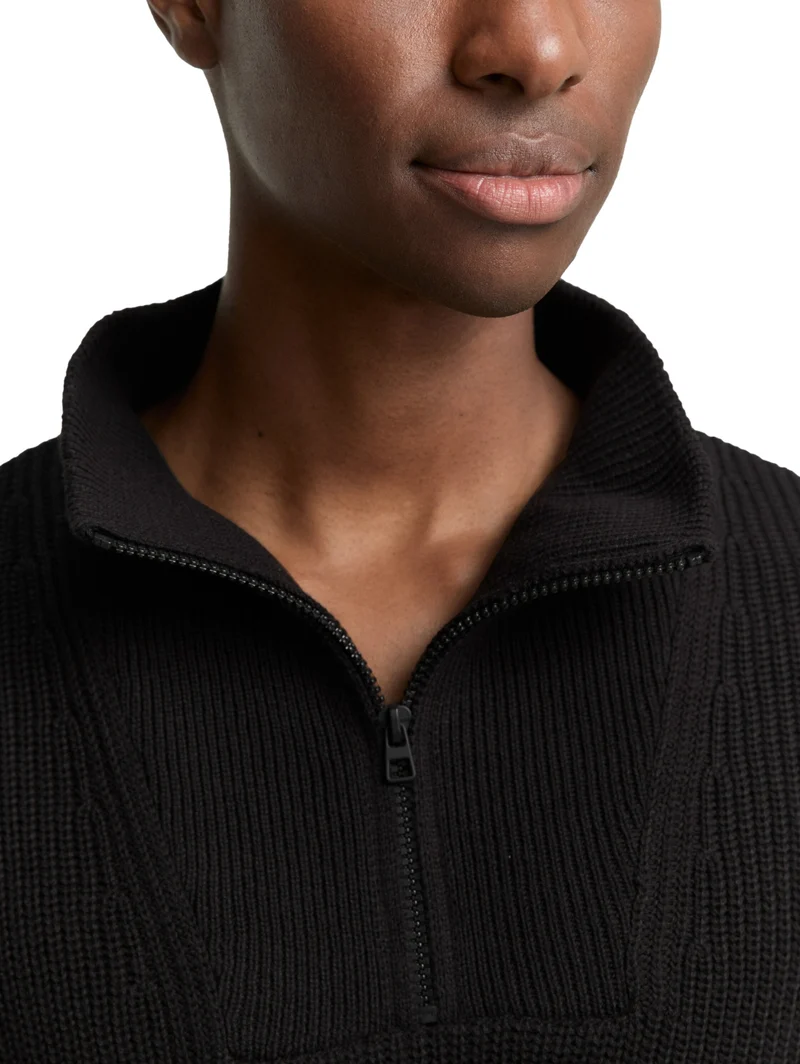 relaxed knit troyer, Black