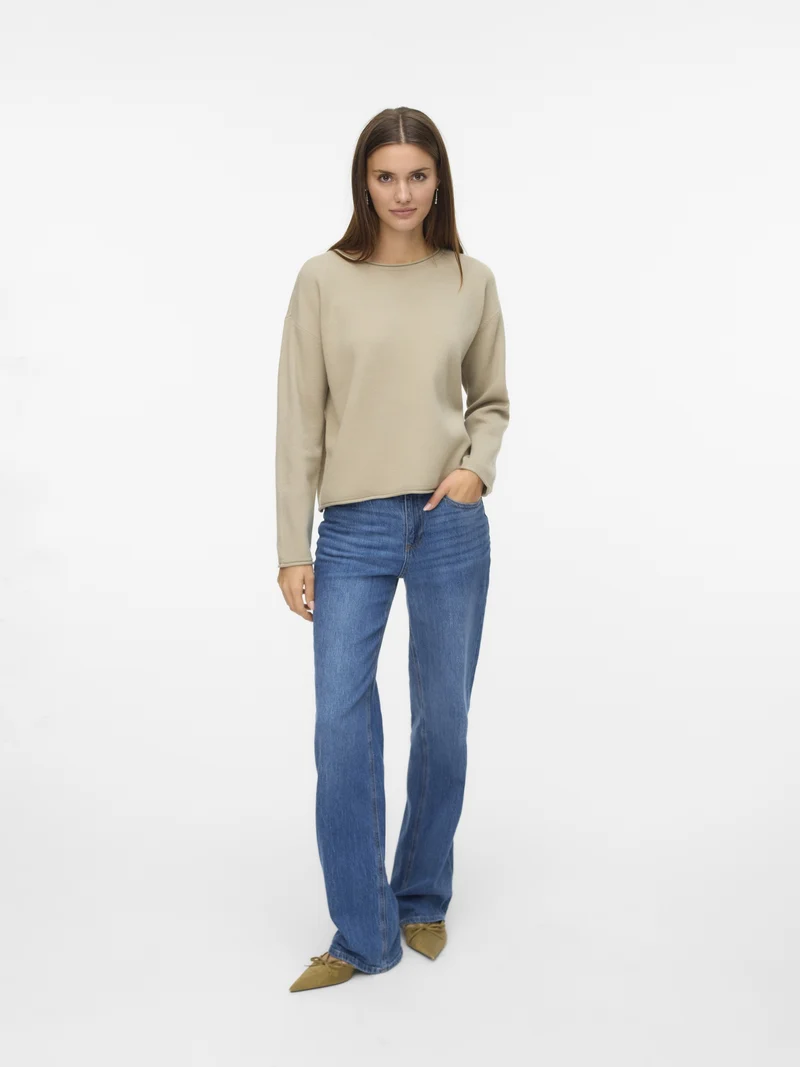 VMSABA ROLL LS O-NECK PULLOVER GA N, Abbey Stone/W. MELANGE