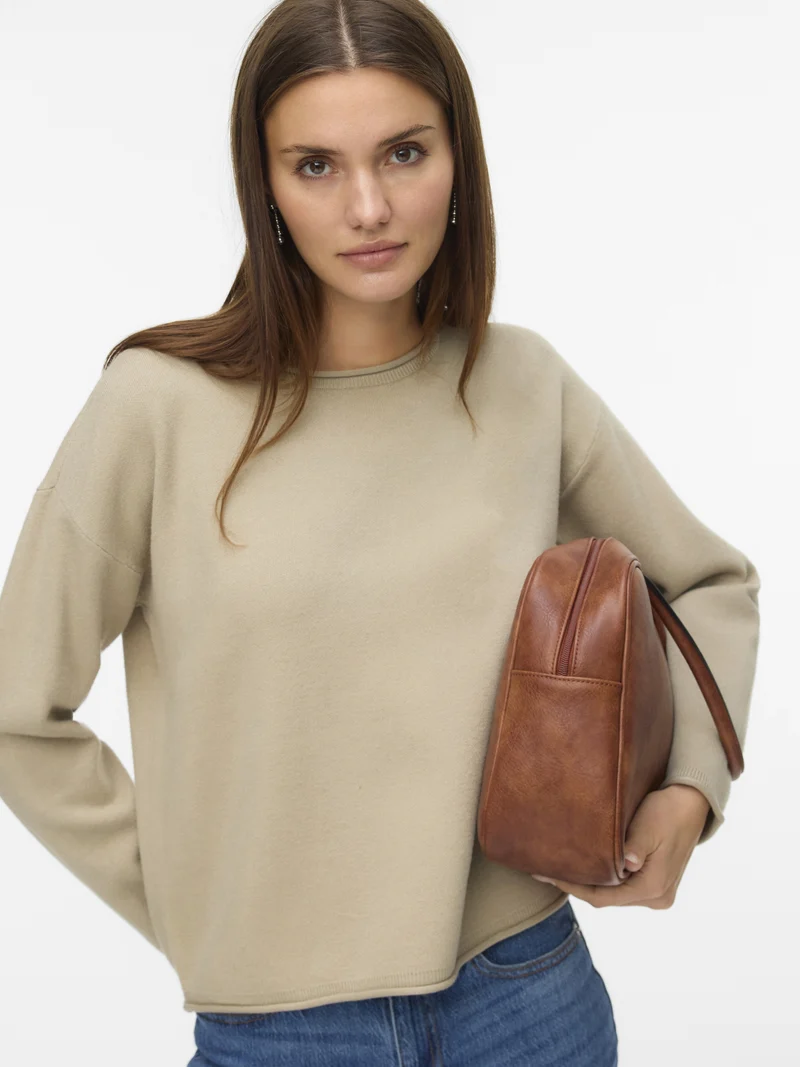 VMSABA ROLL LS O-NECK PULLOVER GA N, Abbey Stone/W. MELANGE