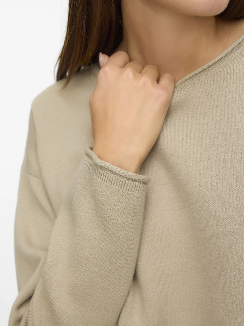 VMSABA ROLL LS O-NECK PULLOVER GA N, Abbey Stone/W. MELANGE