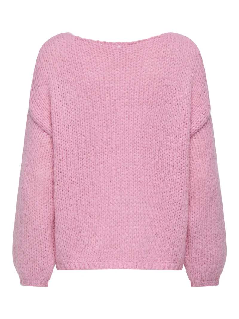 ONLALYSSA LIFE LS EMB O-NECK KNT, Sea Pink/Knockout Pink Text