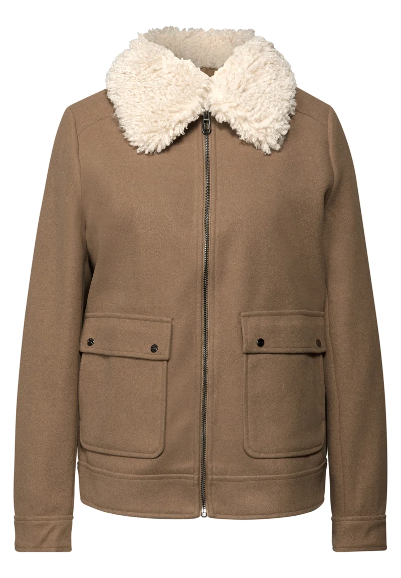 Studio Short Fake Wool Jkt w., COOKIE BROWN