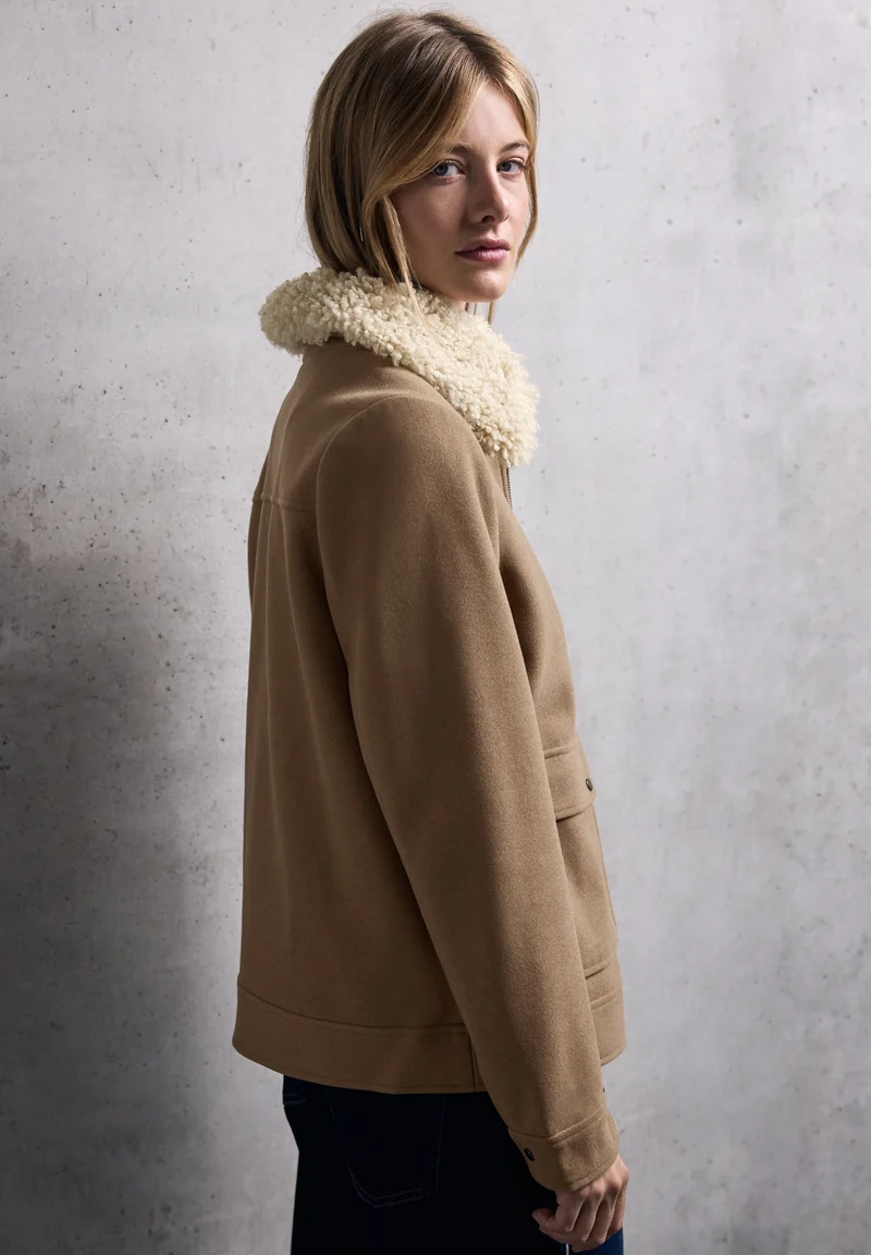 Studio Short Fake Wool Jkt w., COOKIE BROWN