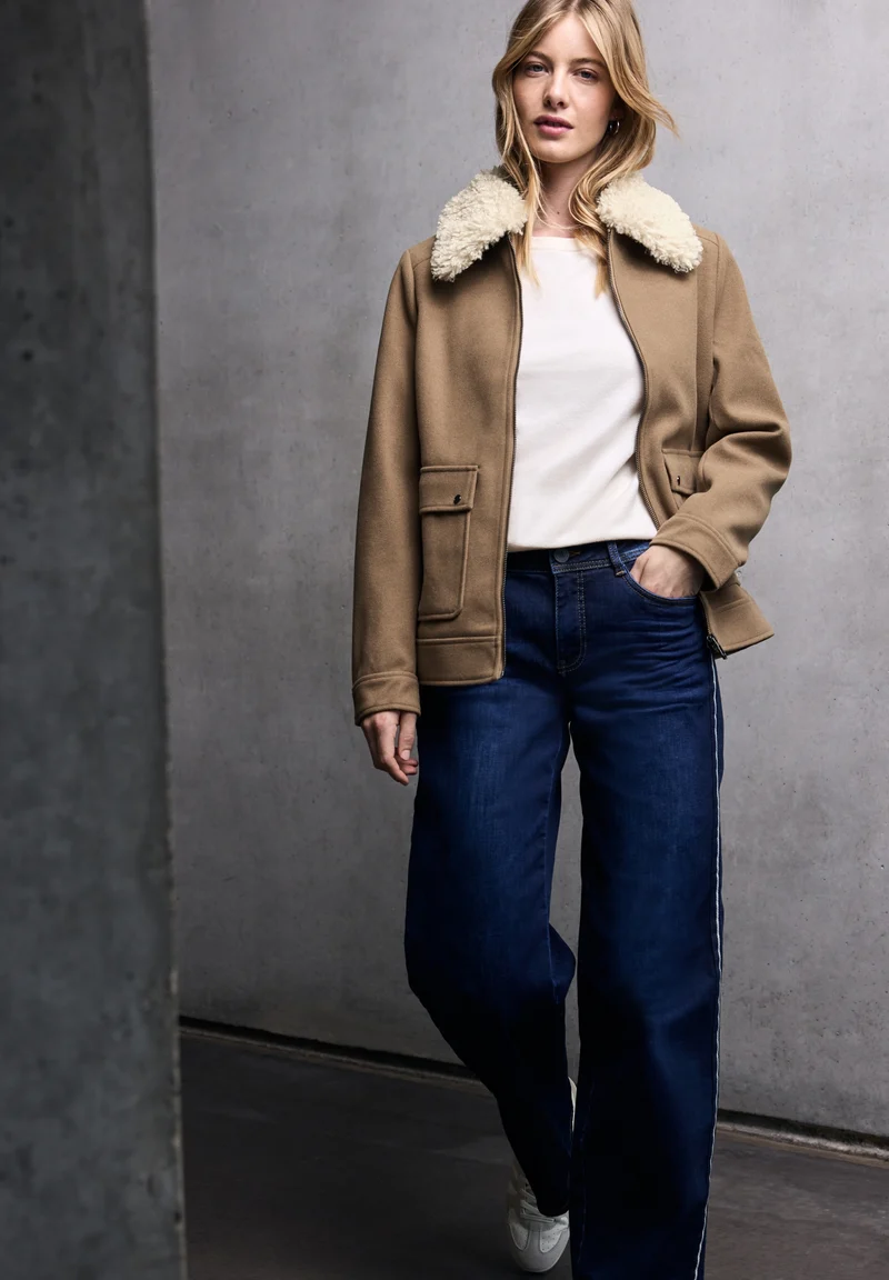 Studio Short Fake Wool Jkt w., COOKIE BROWN