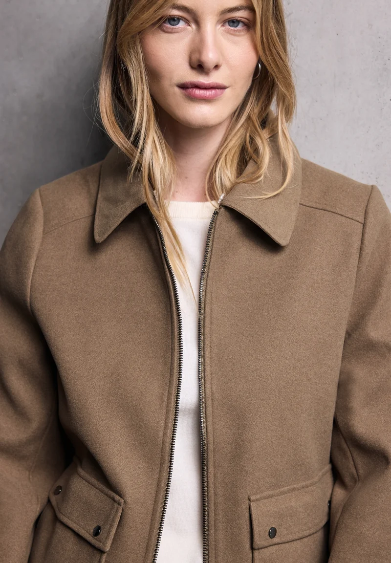 Studio Short Fake Wool Jkt w., COOKIE BROWN