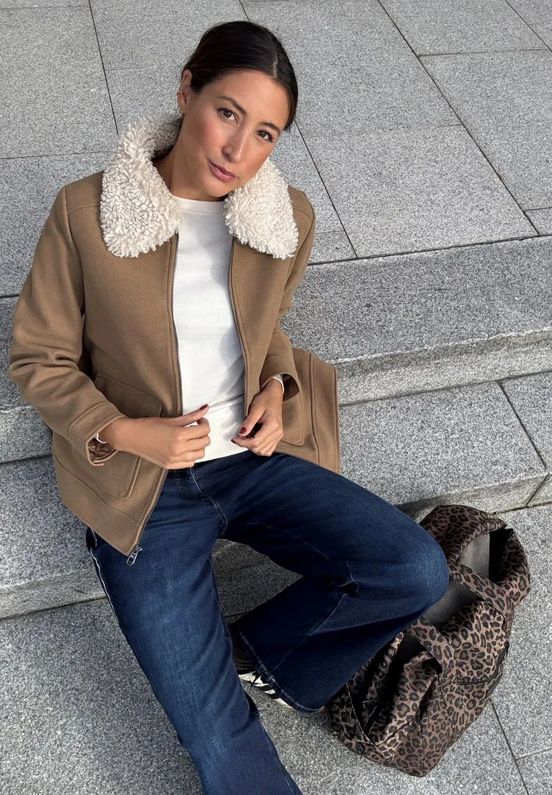 Studio Short Fake Wool Jkt w., COOKIE BROWN