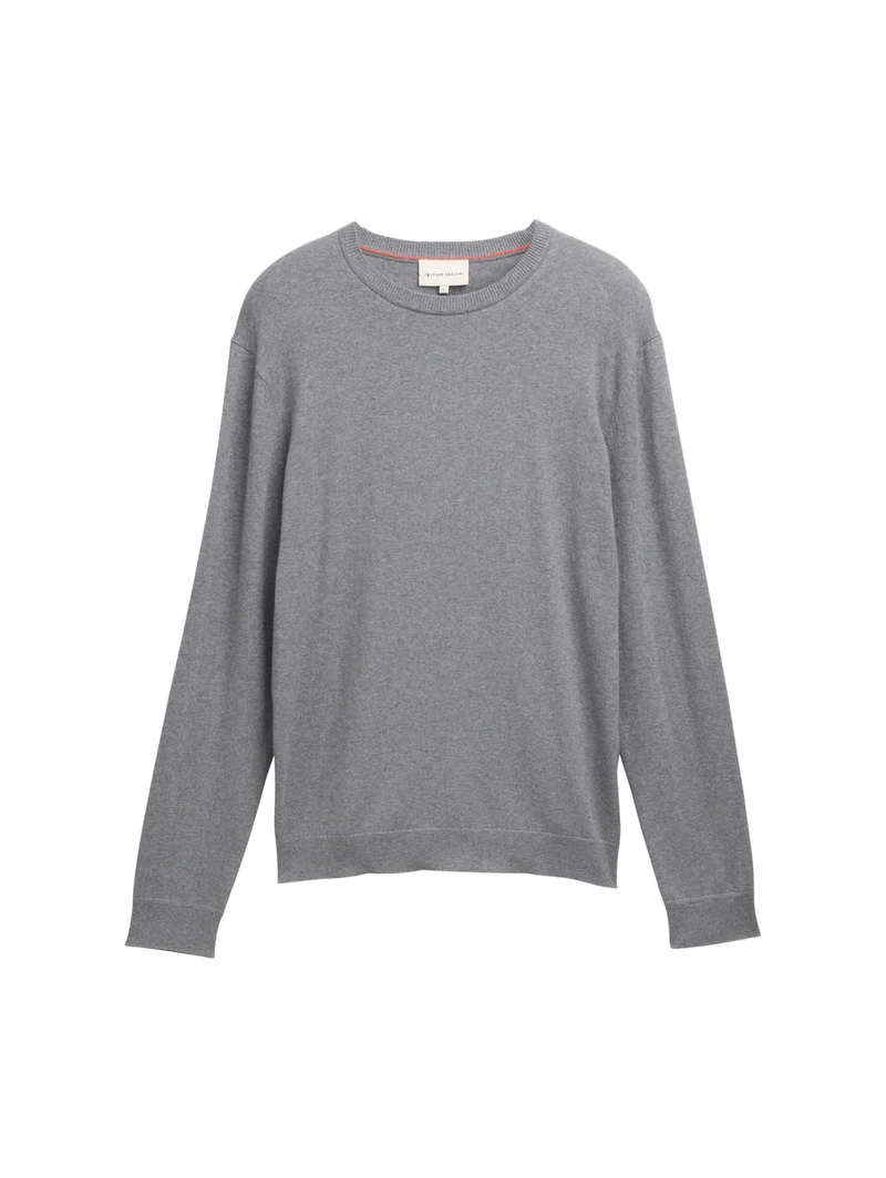 cotton cashmere crewneck knit, classic dark grey melange