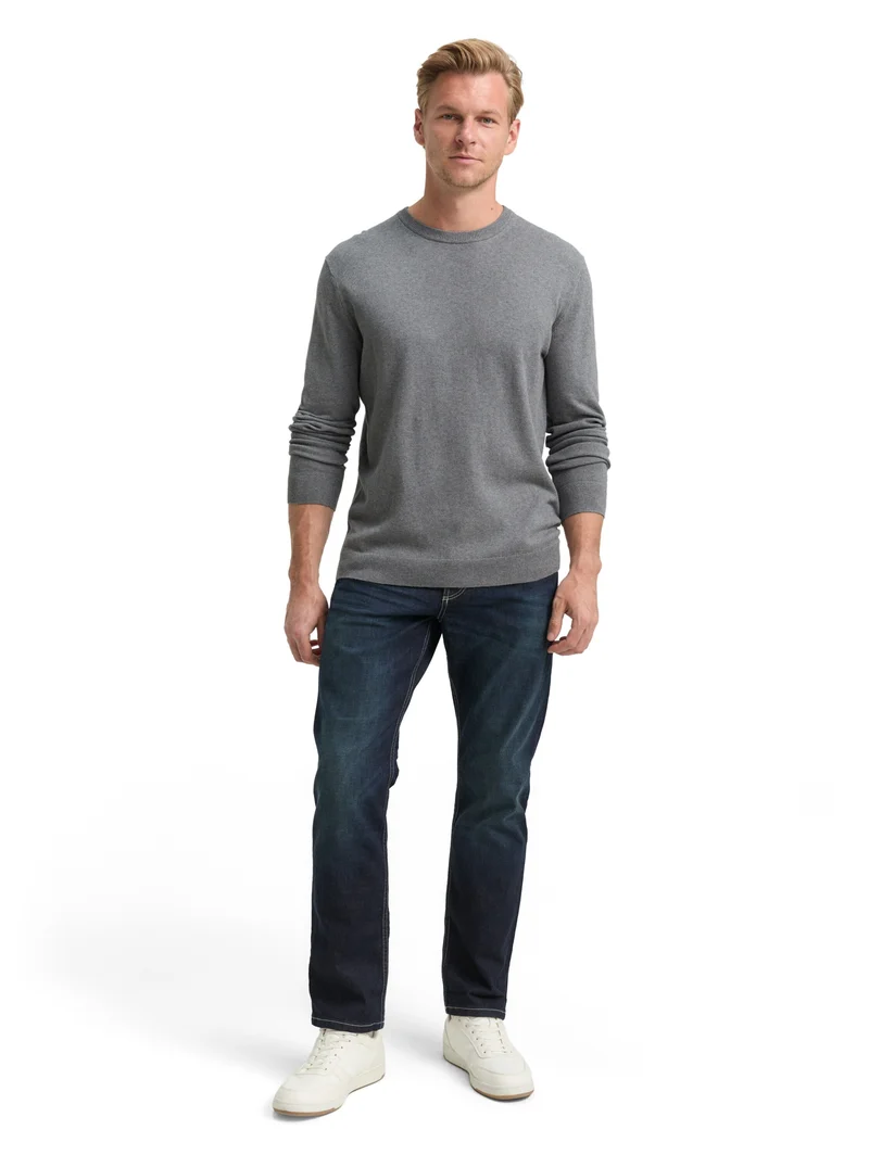 cotton cashmere crewneck knit, classic dark grey melange