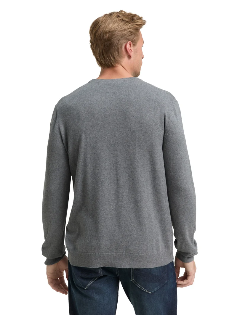 cotton cashmere crewneck knit, classic dark grey melange