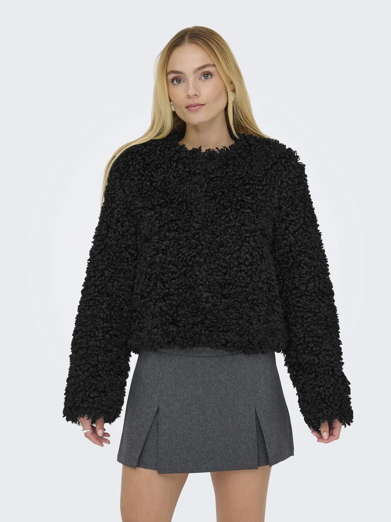 JDYNEO FAUX FUR JACKET OTW SIE, Black