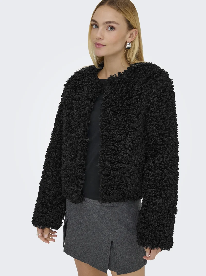 JDYNEO FAUX FUR JACKET OTW SIE, Black