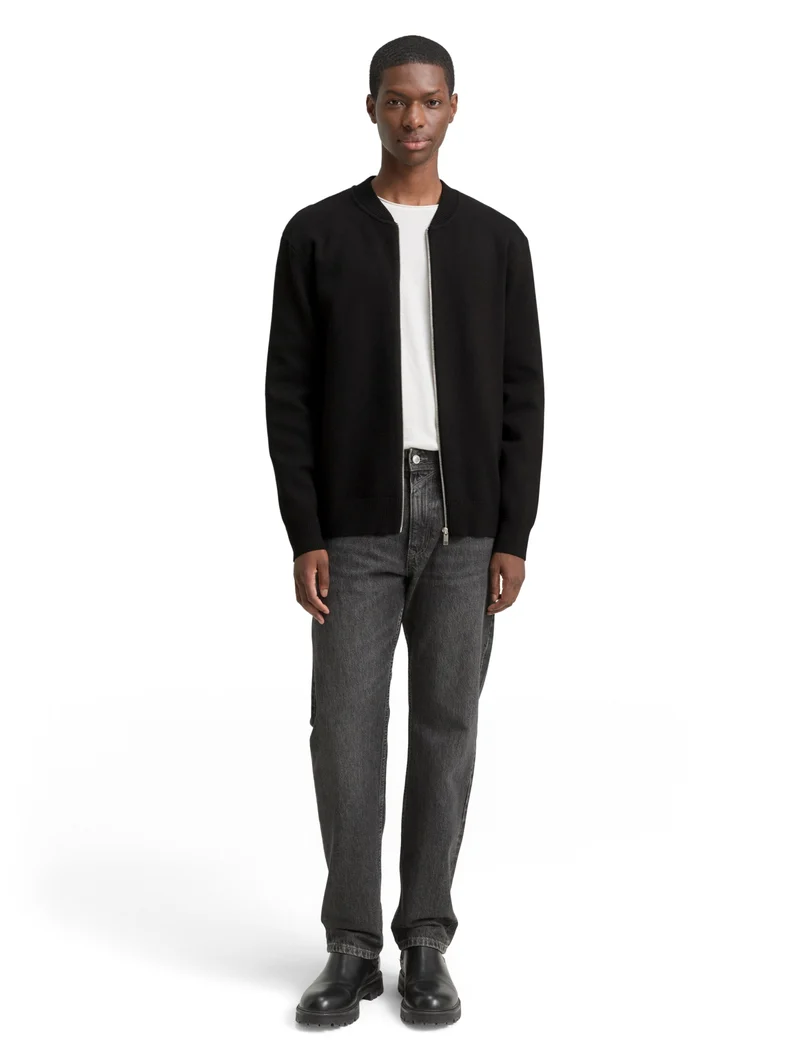 basic knitted bomber jacket, Black
