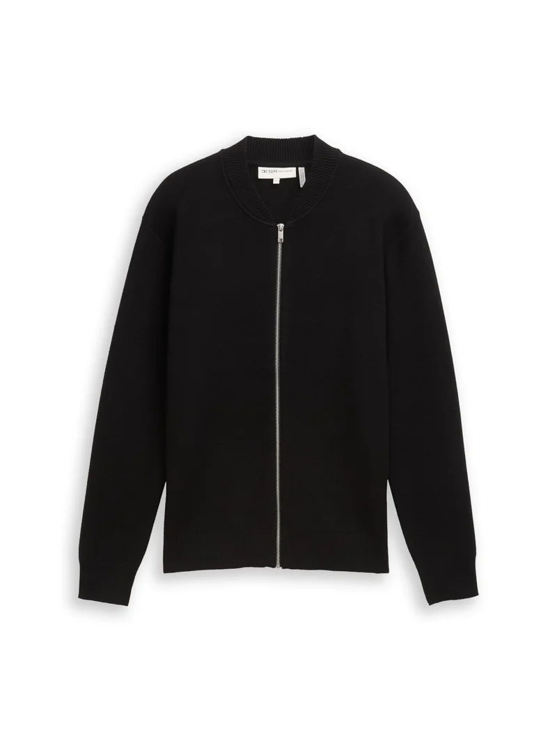 basic knitted bomber jacket, Black