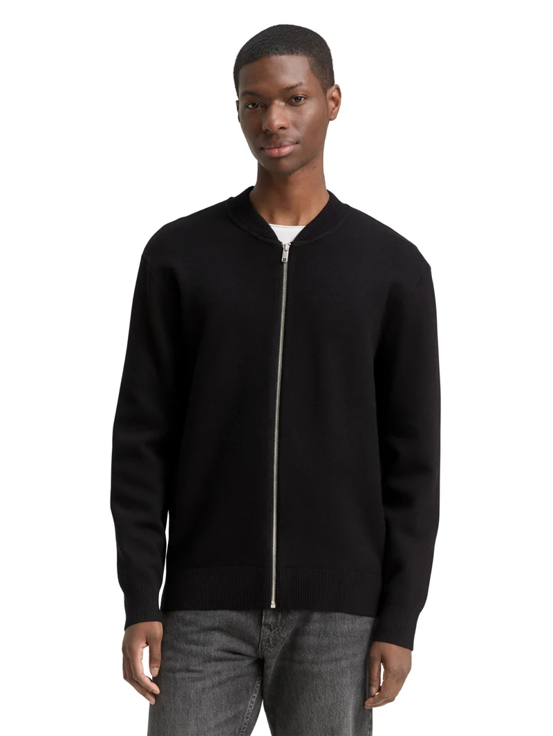 basic knitted bomber jacket, Black