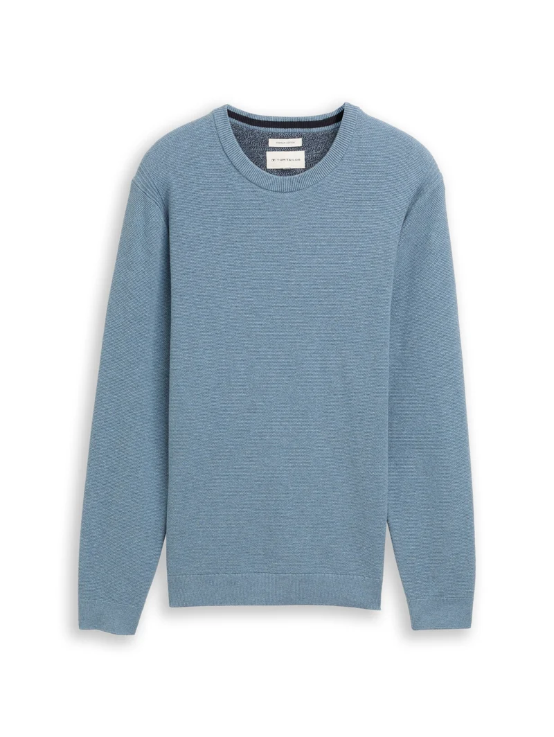 structured crewneck knit, faded blue melange