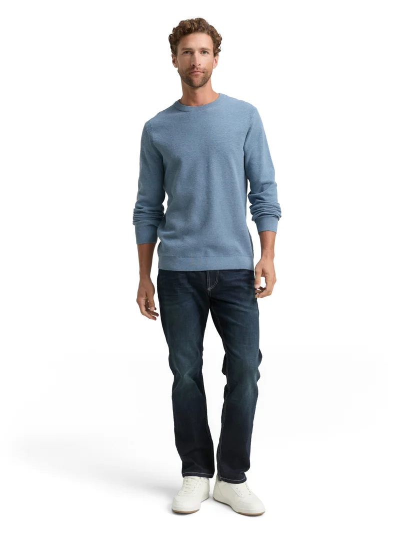 structured crewneck knit, faded blue melange