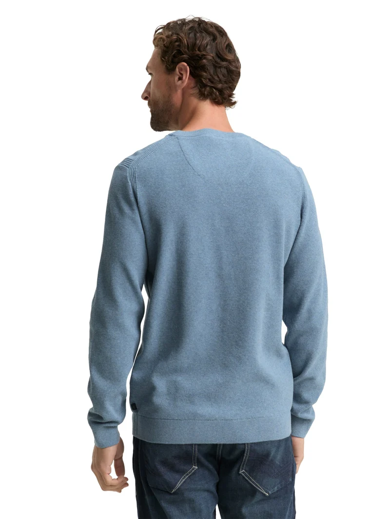 structured crewneck knit, faded blue melange