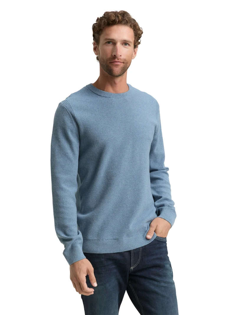 structured crewneck knit, faded blue melange
