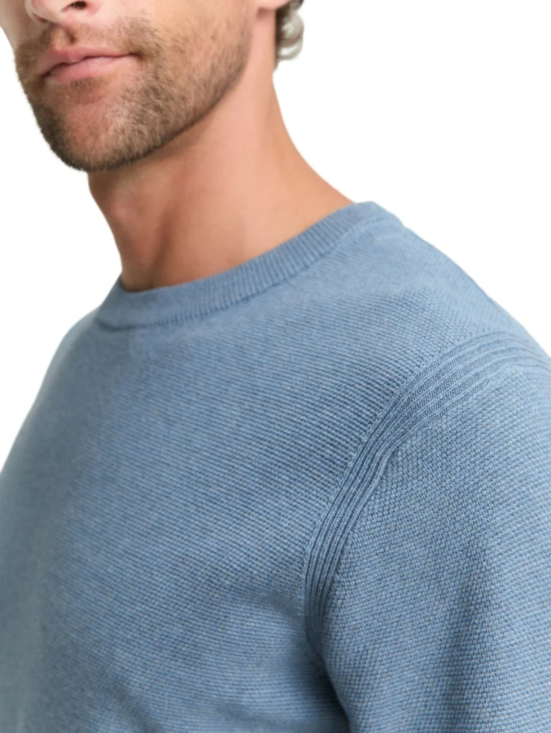 structured crewneck knit, faded blue melange