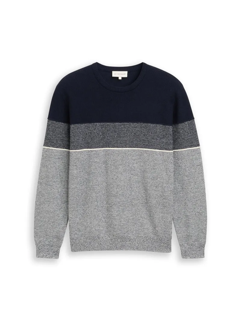 knit stripe crew neck pullover, navy offwhite white stripe