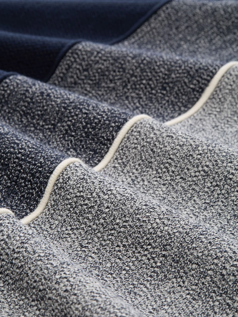 knit stripe crew neck pullover, navy offwhite white stripe