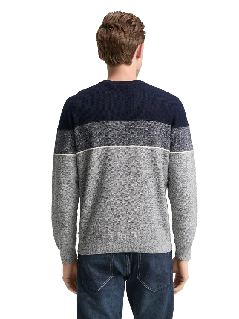knit stripe crew neck pullover, navy offwhite white stripe