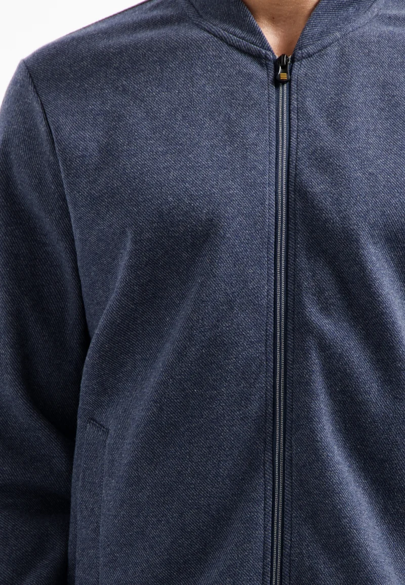 Sweater Full zip College Collar Twill Relief, Night