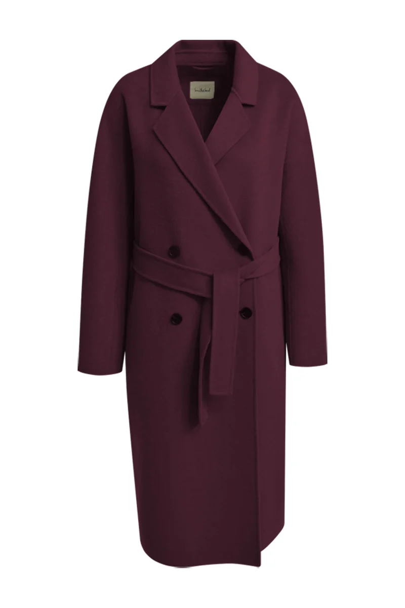 LONG WOOL BLENDED COAT, PLUM