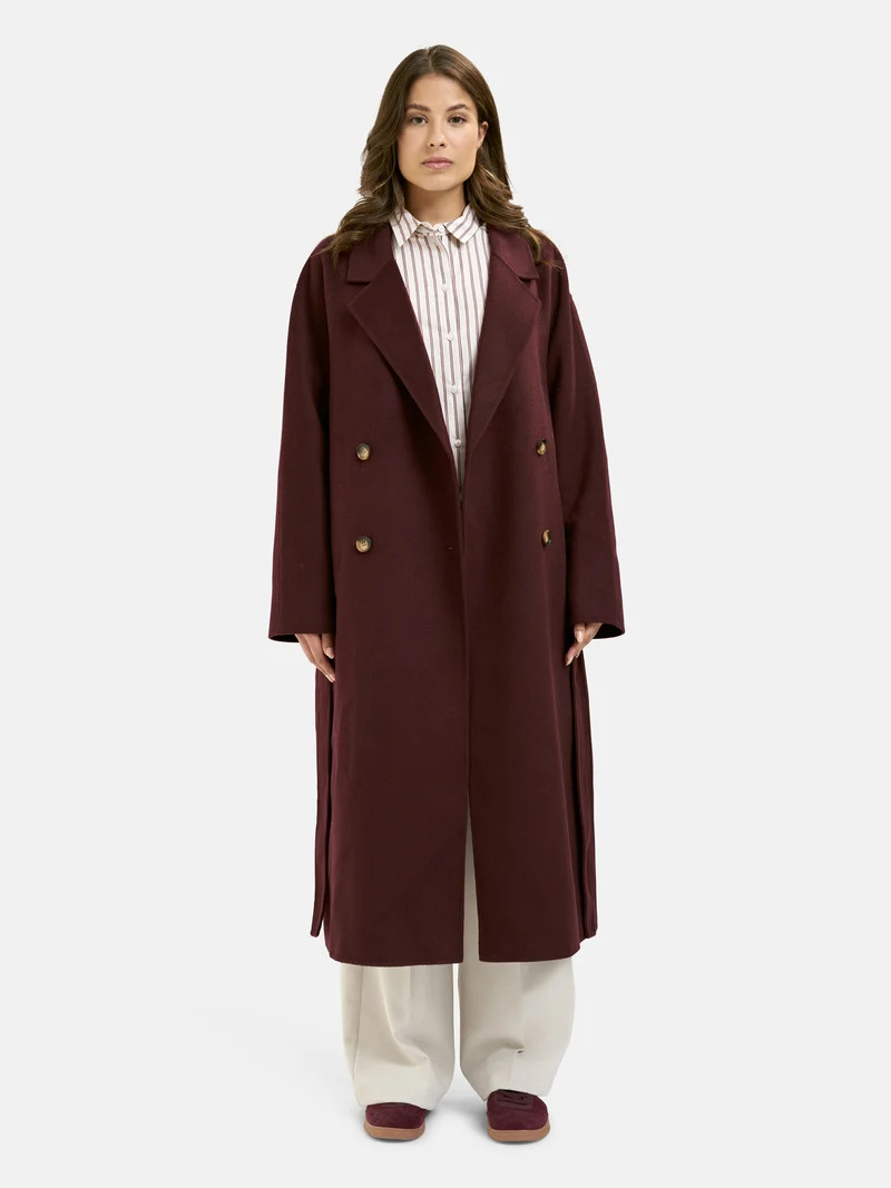LONG WOOL BLENDED COAT, PLUM