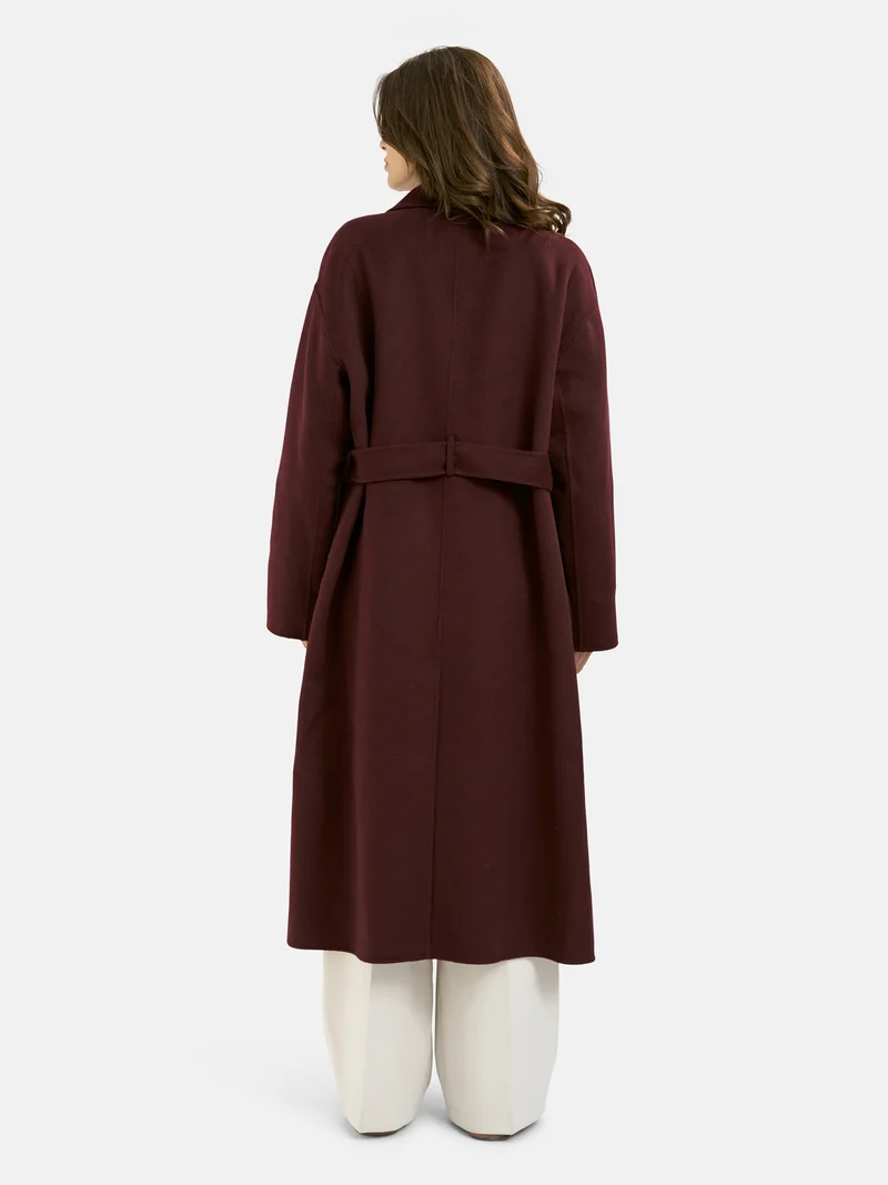 LONG WOOL BLENDED COAT, PLUM