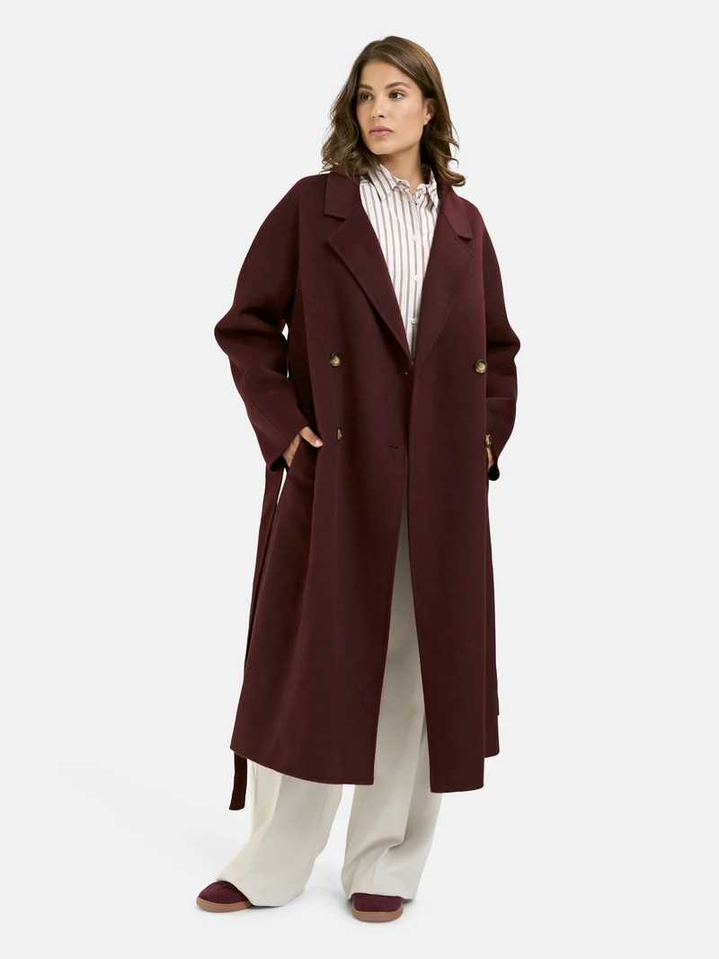 LONG WOOL BLENDED COAT, PLUM