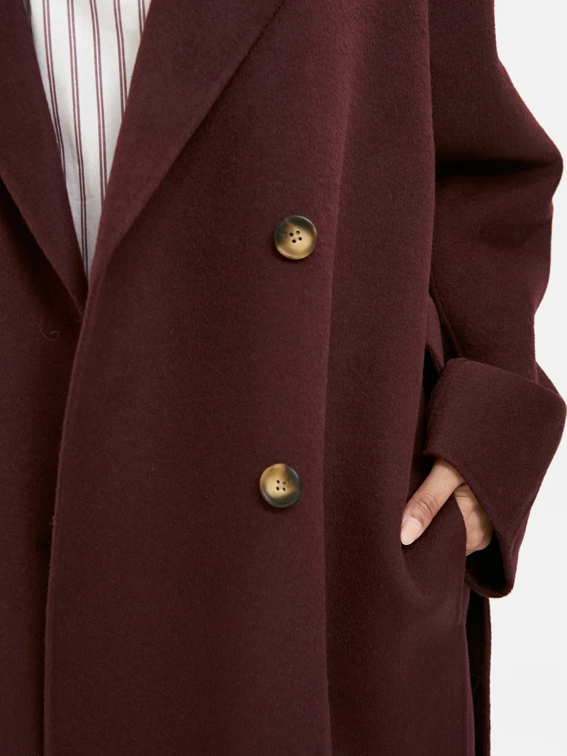 LONG WOOL BLENDED COAT, PLUM