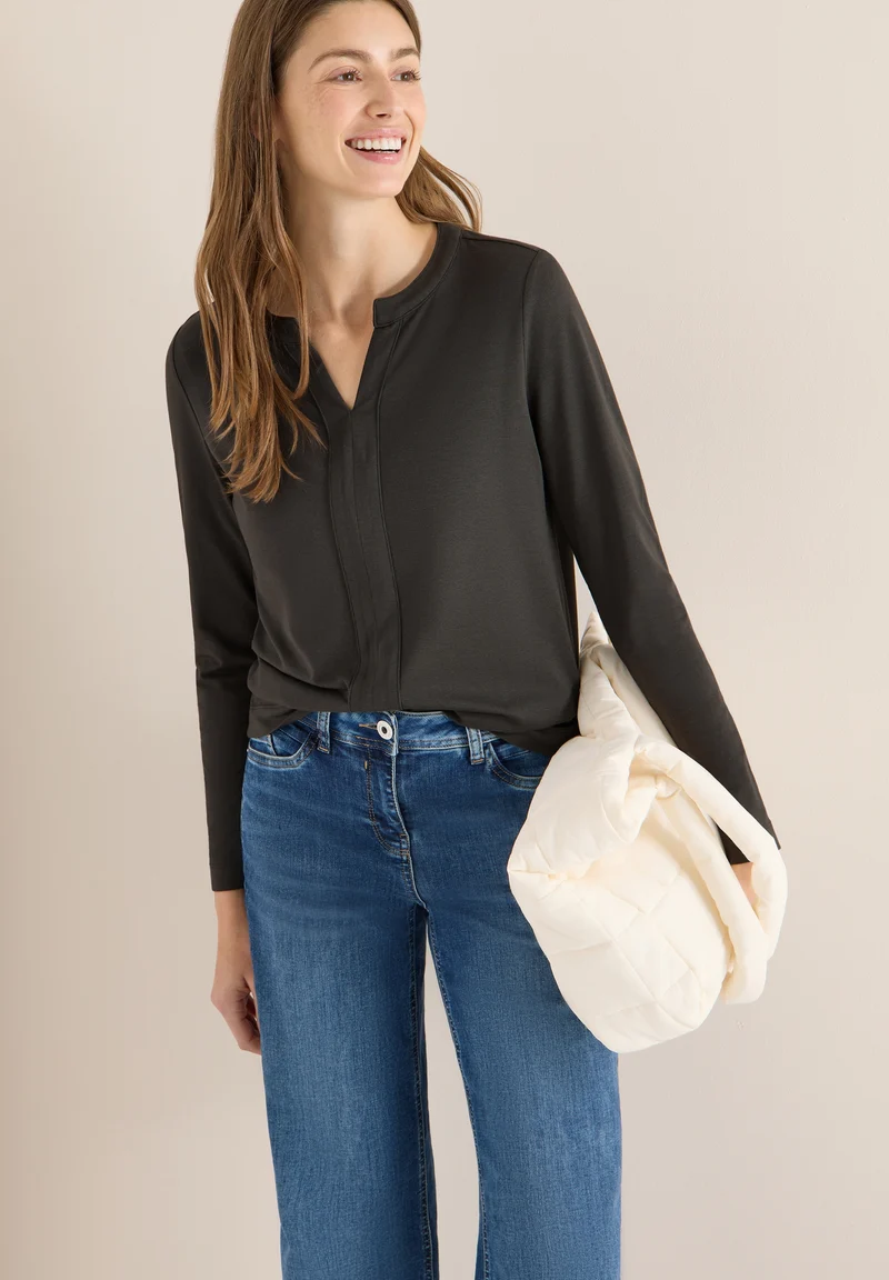 Solid Tunic With Placket, raw khaki