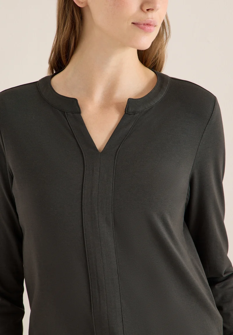 Solid Tunic With Placket, raw khaki