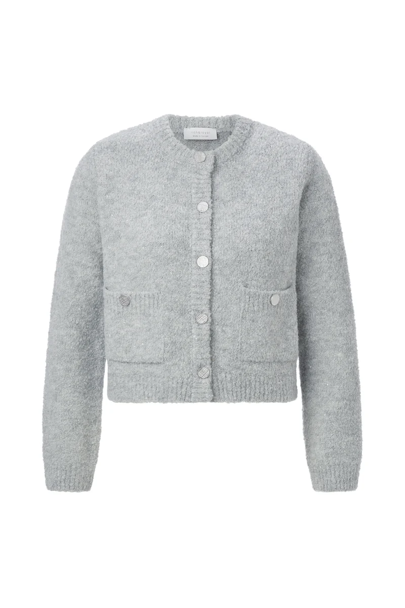 Crew-Neck Cardigan Bouclé, grey melangé