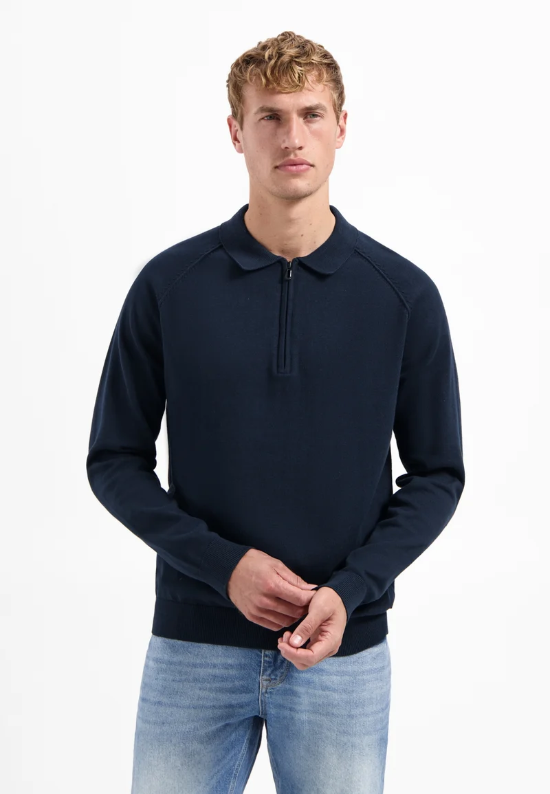 Pullover Polo Half Zip Solid, Night