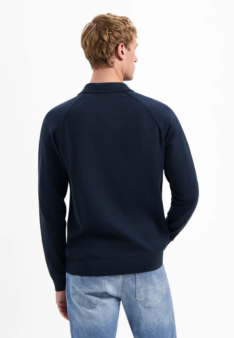 Pullover Polo Half Zip Solid, Night
