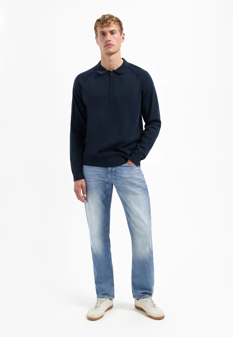 Pullover Polo Half Zip Solid, Night