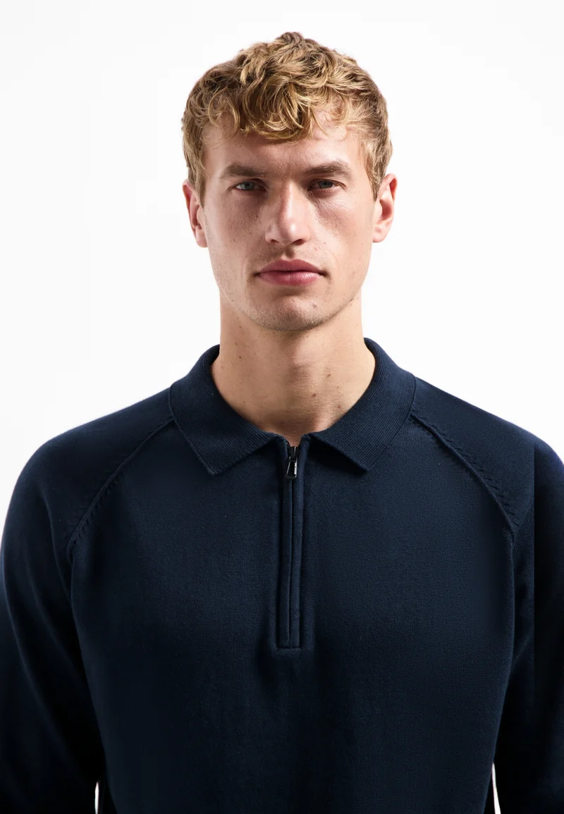 Pullover Polo Half Zip Solid, Night