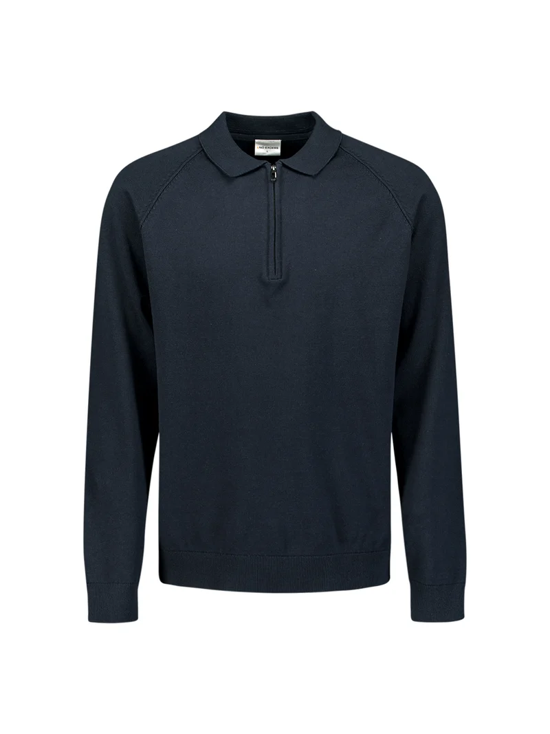 Pullover Polo Half Zip Solid, Night