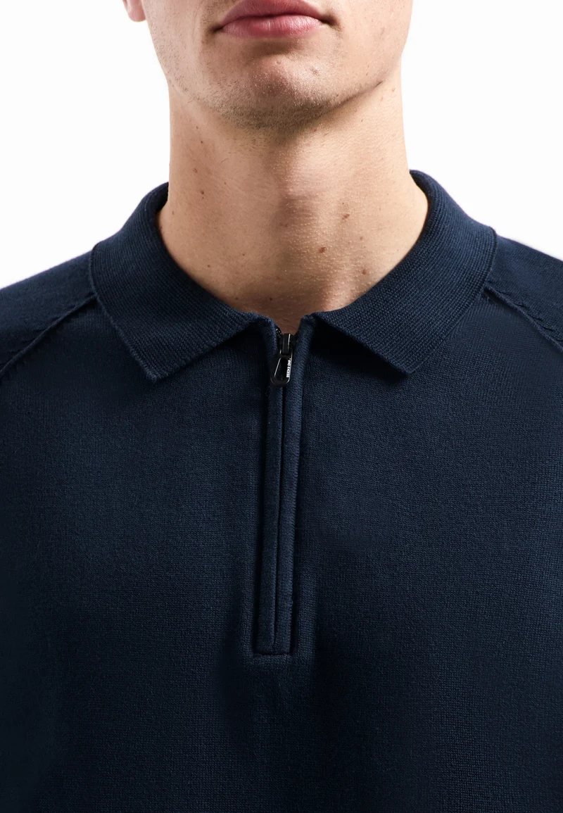 Pullover Polo Half Zip Solid, Night