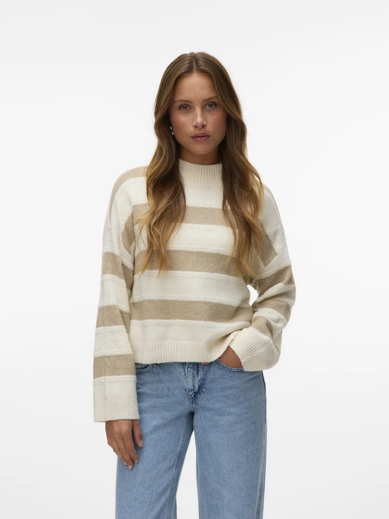 VMINEZ LS HIGHNECK SHORT PULLOVER B, Birch/W. SILVER MINK