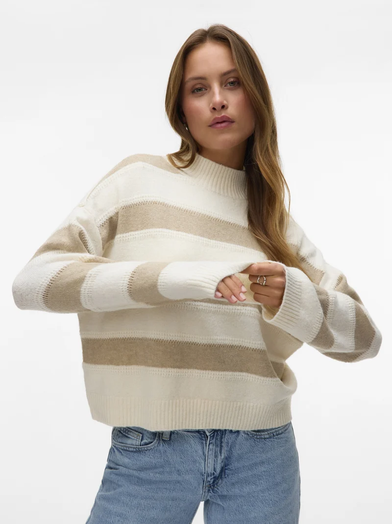 VMINEZ LS HIGHNECK SHORT PULLOVER B, Birch/W. SILVER MINK