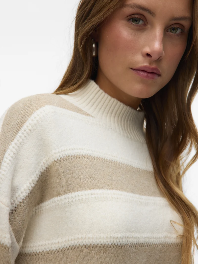 VMINEZ LS HIGHNECK SHORT PULLOVER B, Birch/W. SILVER MINK