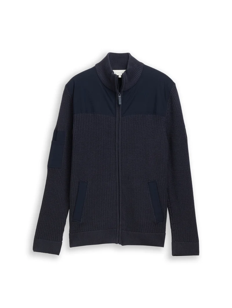 knit zip jacket with fabric mi, sky captain blue